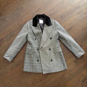 Avec Les Filles Black and Gray Checkered Pea Coat